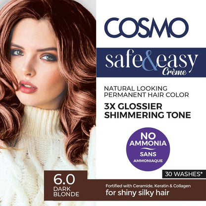COSMO SAFE & EASY CREAM NO AMMONIA PERMANENT HAIR COLOR KIT DARK BLONDE 6.0