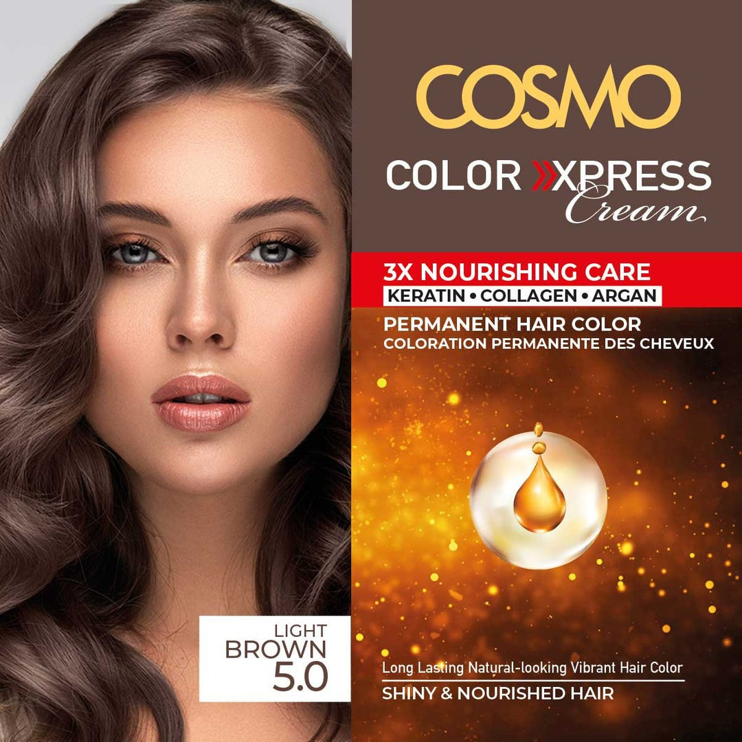 COSMO COLOR EXPRESS PERMANENT HAIR COLOR CREAM KIT LIGHT BROWN 5.0