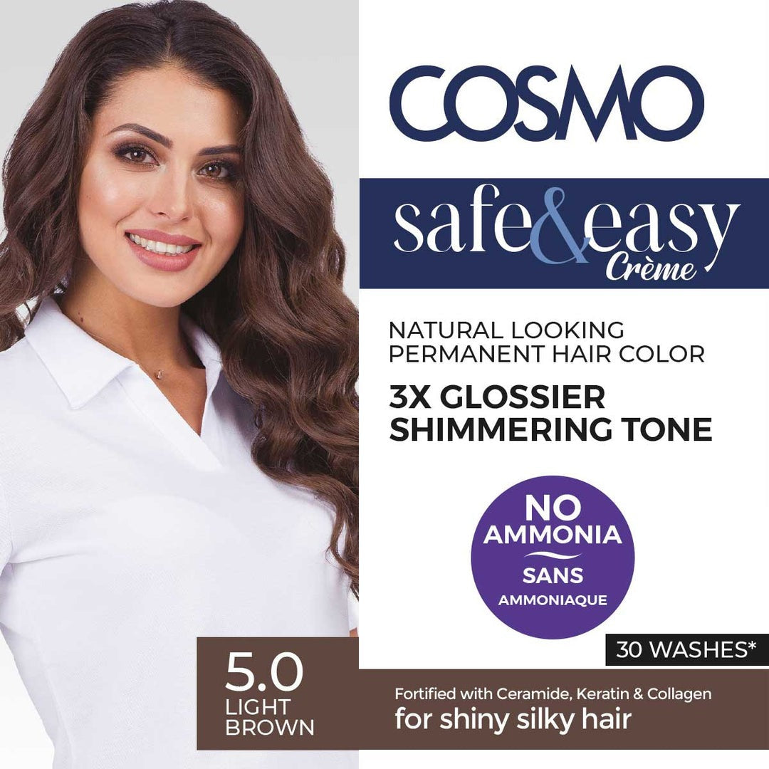 COSMO SAFE & EASY CREAM NO AMMONIA PERMANENT HAIR COLOR  KIT LIGHT BROWN 5.0