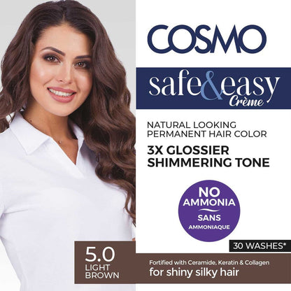 COSMO SAFE & EASY CREAM NO AMMONIA PERMANENT HAIR COLOR  KIT LIGHT BROWN 5.0