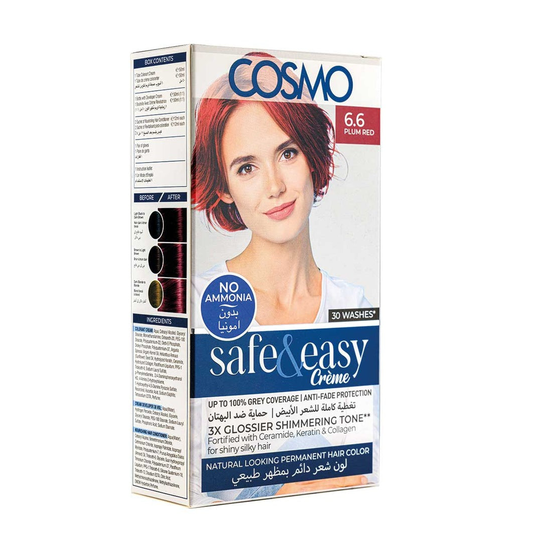 COSMO SAFE & EASY CREAM NO AMMONIA PERMANENT HAIR COLOR KIT PLUM RED 6.6
