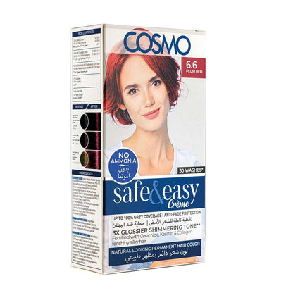 COSMO SAFE & EASY CREAM NO AMMONIA PERMANENT HAIR COLOR KIT PLUM RED 6.6