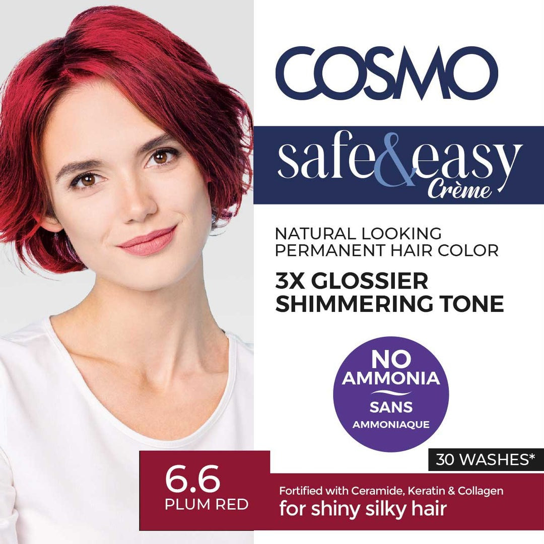 COSMO SAFE & EASY CREAM NO AMMONIA PERMANENT HAIR COLOR KIT PLUM RED 6.6