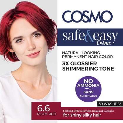 COSMO SAFE & EASY CREAM NO AMMONIA PERMANENT HAIR COLOR KIT PLUM RED 6.6