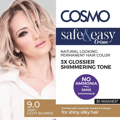 SAFE & EASY CREAM NO AMMONIA PERMANENT HAIR COLOR KIT VERY LIGHT BLONDE 9.O